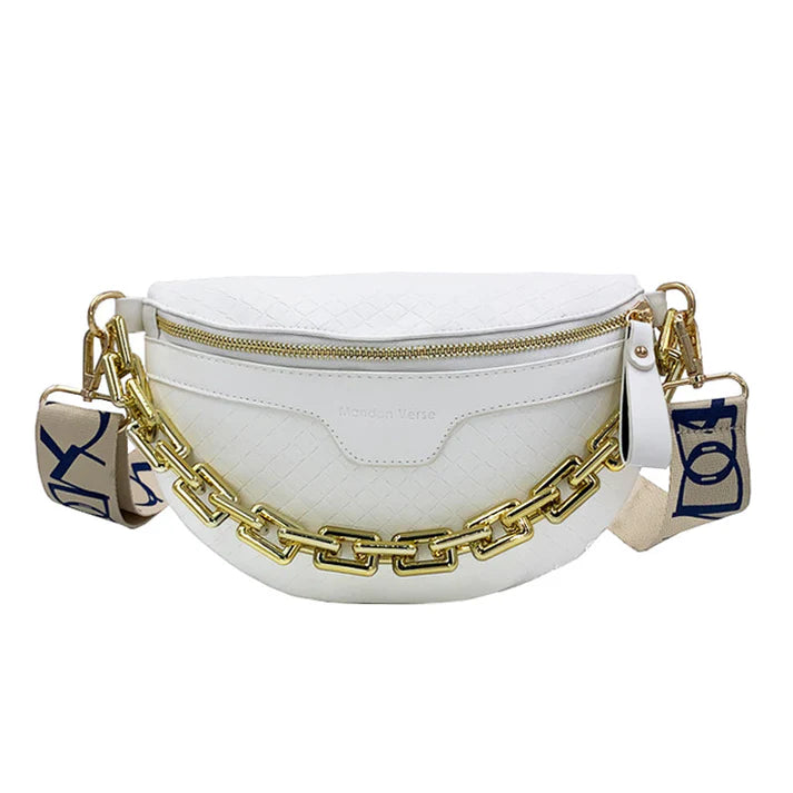 Women's Chic Quilted Belt Bag with Gold Chain Accent