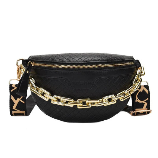 Women's Chic Quilted Belt Bag with Gold Chain Accent