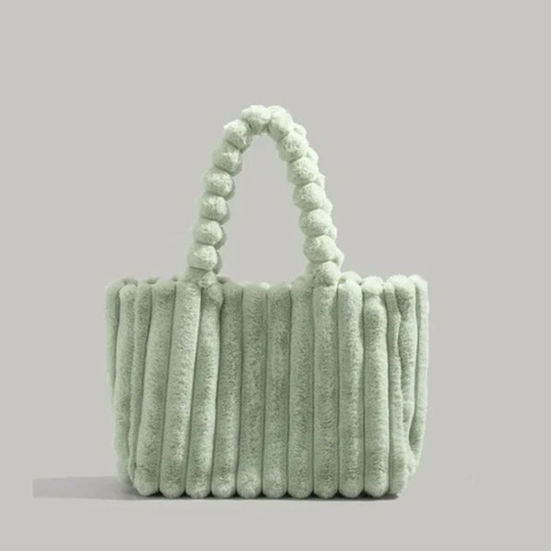 Women's Fluffy Plush Handbag with Line Pattern