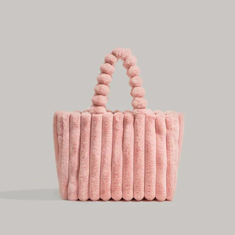 Women's Fluffy Plush Handbag with Line Pattern