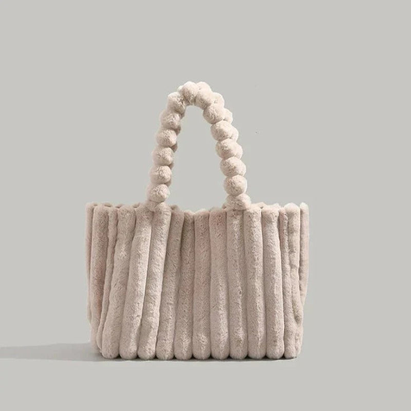 Women's Fluffy Plush Handbag with Line Pattern