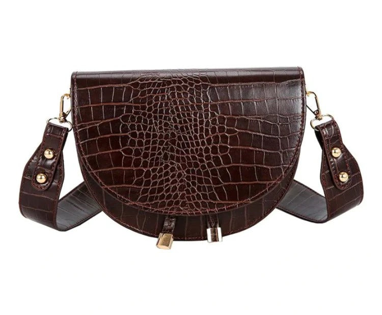 Women's Trendy Compact Size Crocodile Pattern Crossbody Bag with Flap Closure