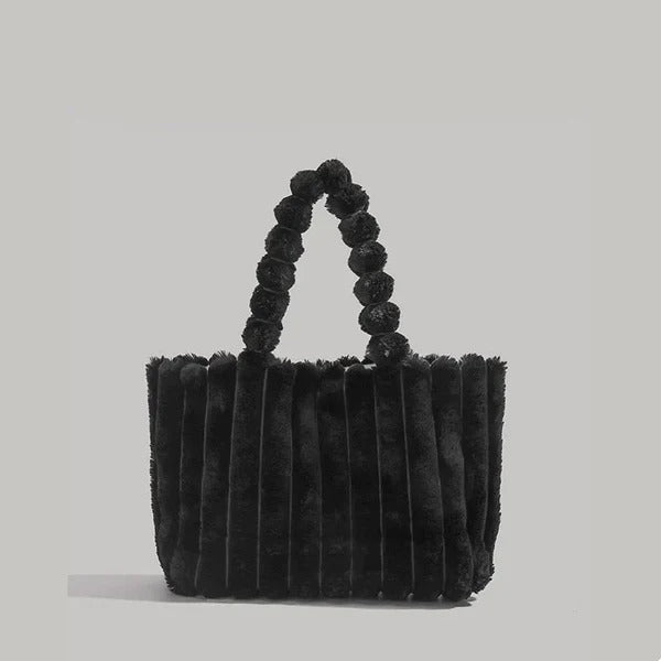 Women's Fluffy Plush Fur Handbag with Line Pattern