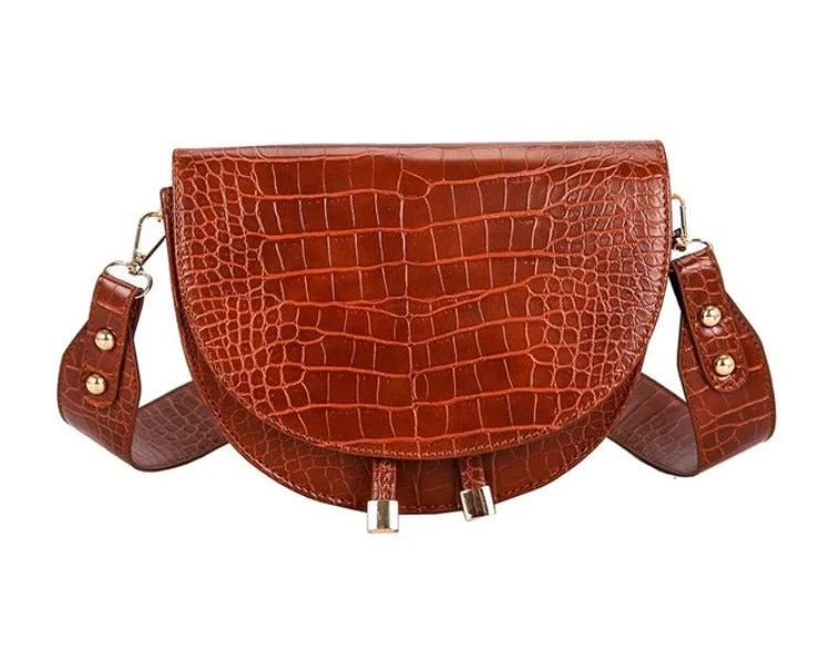 Women's Trendy Compact Size Crocodile Pattern Crossbody Bag with Flap Closure