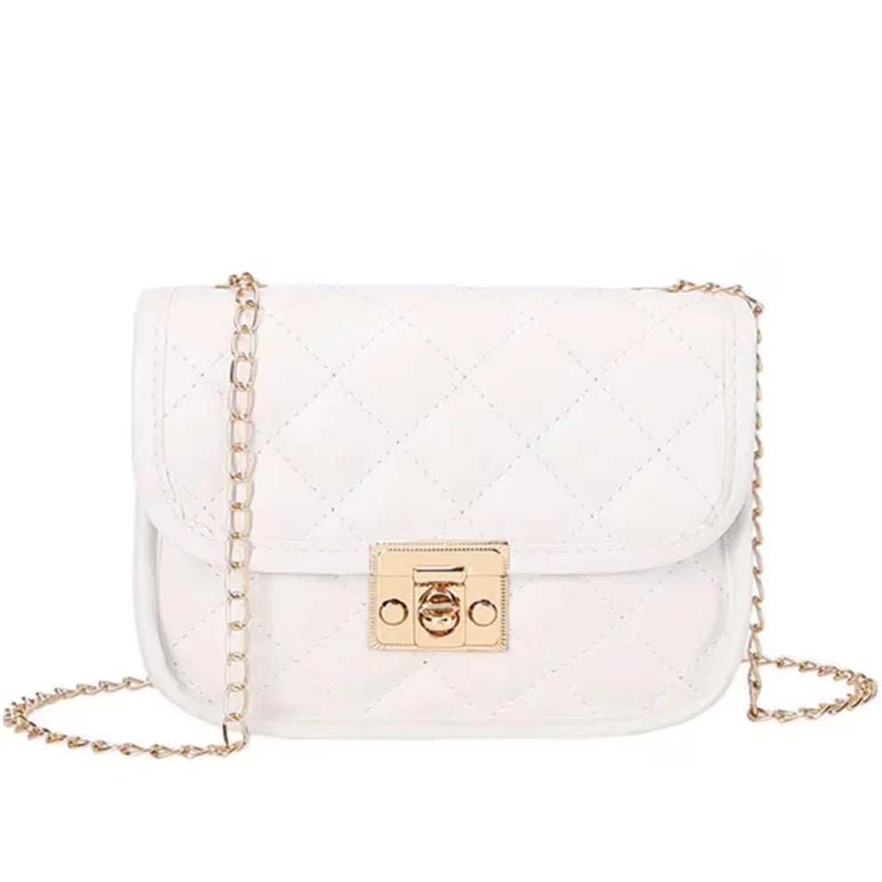 Women's Modern Casual Chic Shoulder Bag with Chain Detail and Gold Twist Lock Buckle